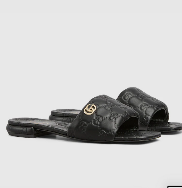 Women's leather slide sandal with Double G
