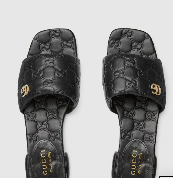 Women's leather slide sandal with Double G