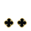 Van Cleef & Arpels 18K Yellow Gold Onyx Sweet Alhambra Stud Earrings