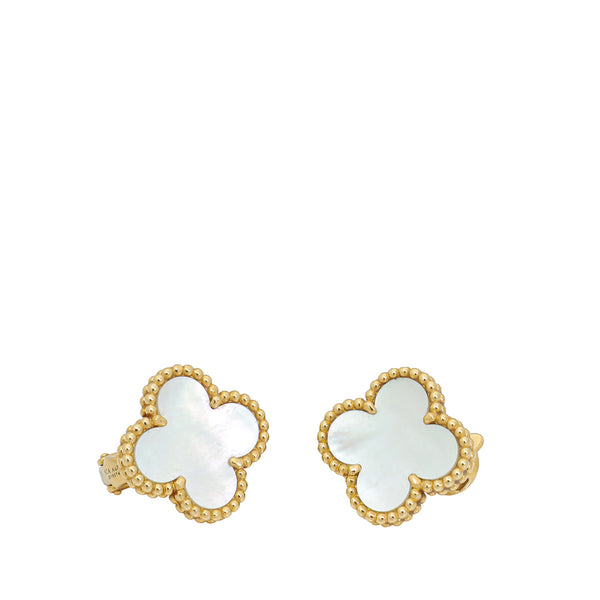 Van Cleef & Arpels 18K Yellow Gold MOP Vintage Alhambra Earrings