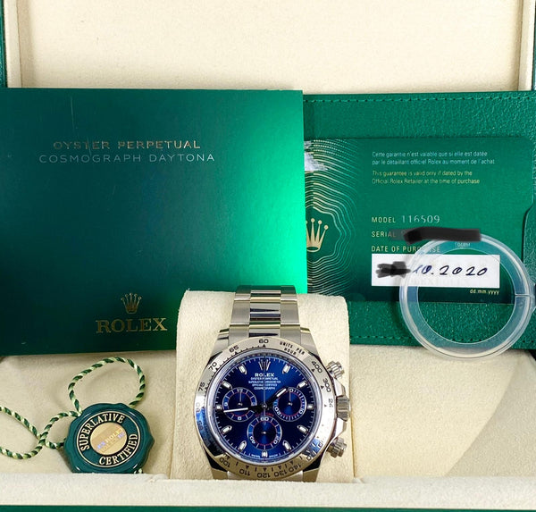 Rolex Daytona White Gold 2020 New Card Blue Dial Full set 116509