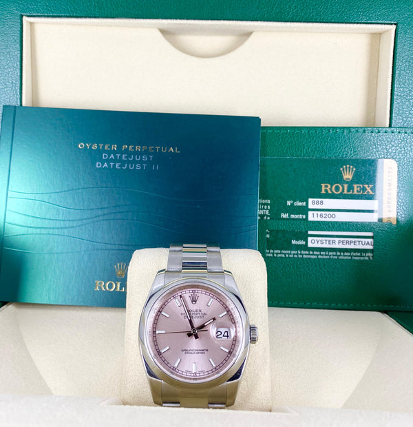 Rolex Datejust 36, Pink dial , with box and papers