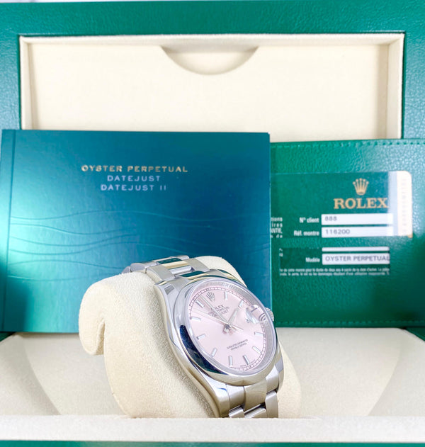 Rolex Datejust 36, Pink dial , with box and papers