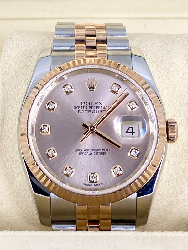Rolex Datejust 36, Two Tone Rose Gold, Full set, Diamonds