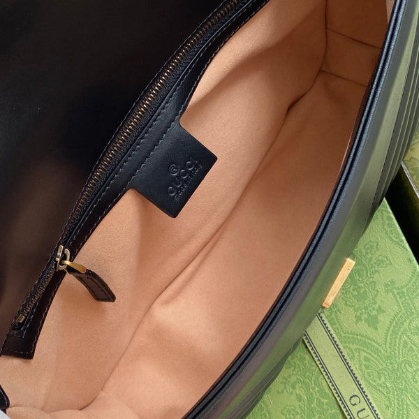 GG MARMONT MEDIUM METELASSE' BLACK SHOULDER BAG