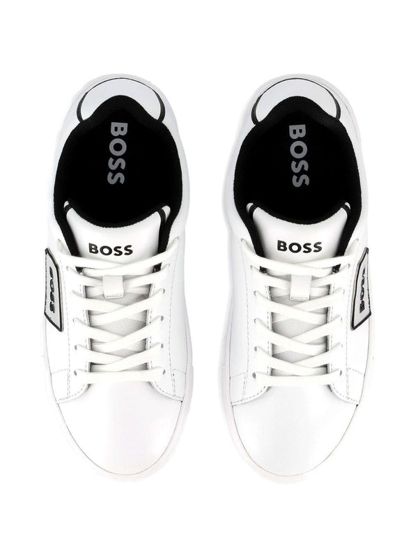 Sneakers per bambino BOSS Kids bianche con dettaglio con placca con logo