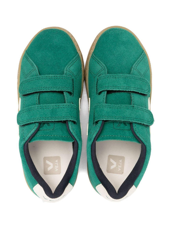Sneakers per bambino VEJA Kids verde in pelle scamosciata con cinturino touch-strap