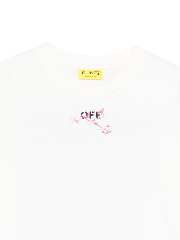 T-shirt per bambina Off-White Kids bianca con effetto vernice e logo stampato