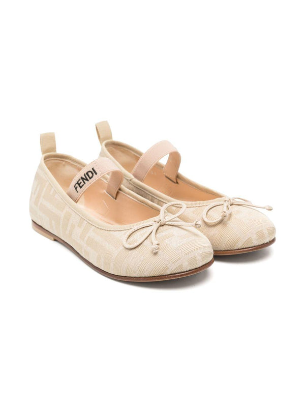 Ballerine per bambina Fendi Kids beige con motivo FF