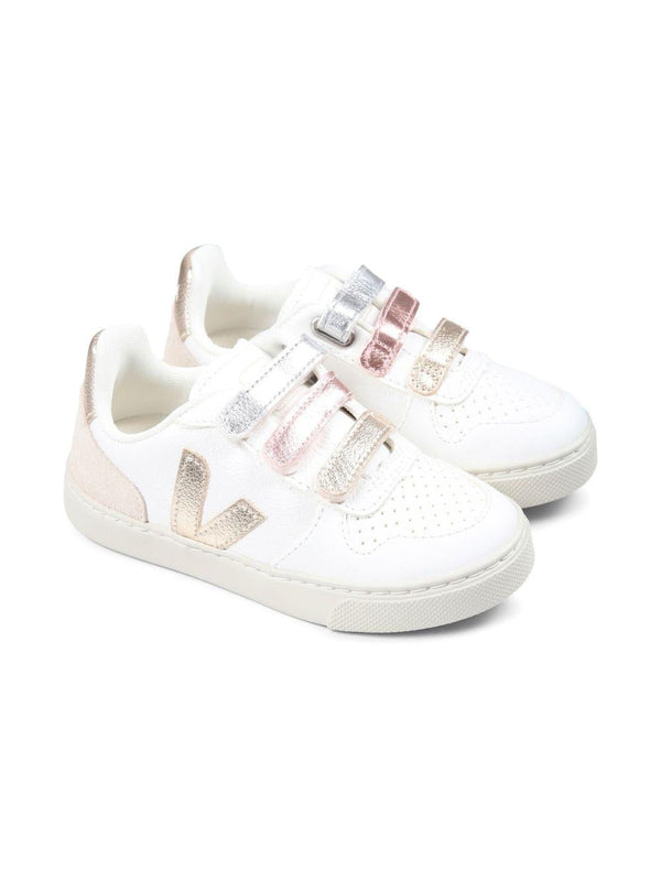 Sneakers V-10 per bambina VEJA Kids bianche con chiusura a strappo