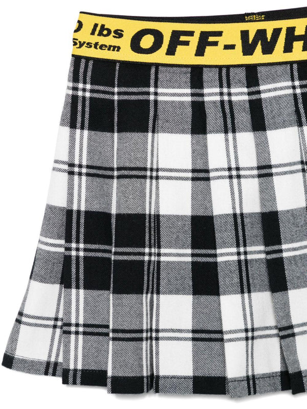 Gonna per bambina Off-White Kids bianco e nero con motivo a quadri