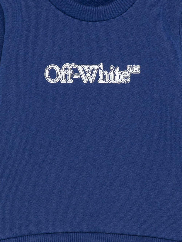 Felpa per neonato Off-White Kids blu con logo stampato e striscie diagonali sulle maniche