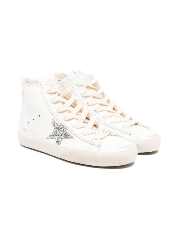 Sneakers alte per bambina Golden Goose Kids bianco con stelle glitterate