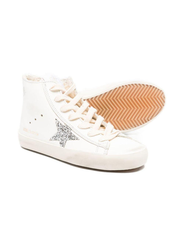Sneakers alte per bambina Golden Goose Kids bianco con stelle glitterate