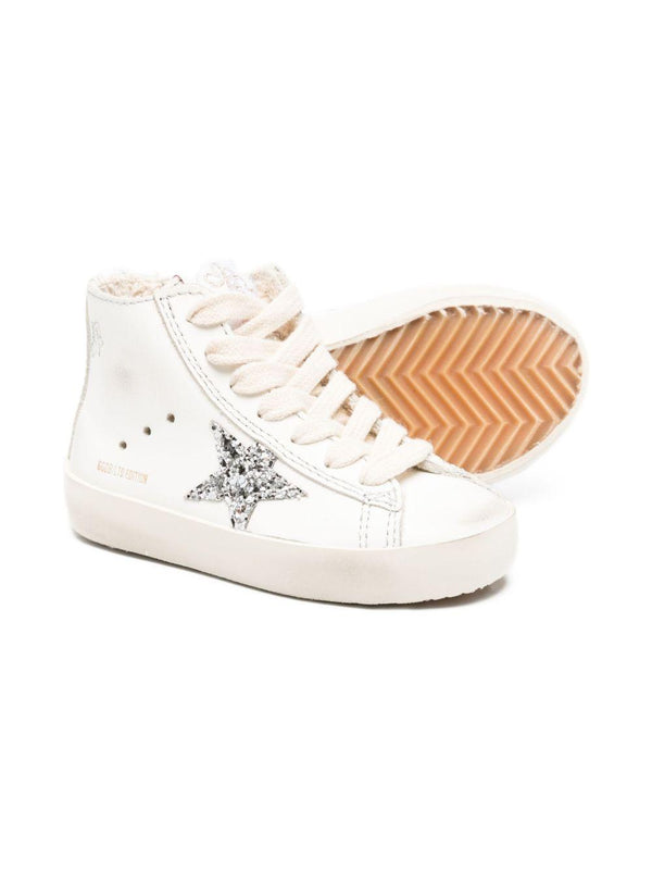 Sneakers alte per bambina Golden Goose Kids bianco con stelle glitterate