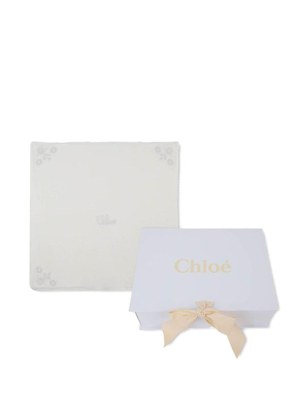Coperta per neonata Chloé Kids bianca con ricamo a fiori
