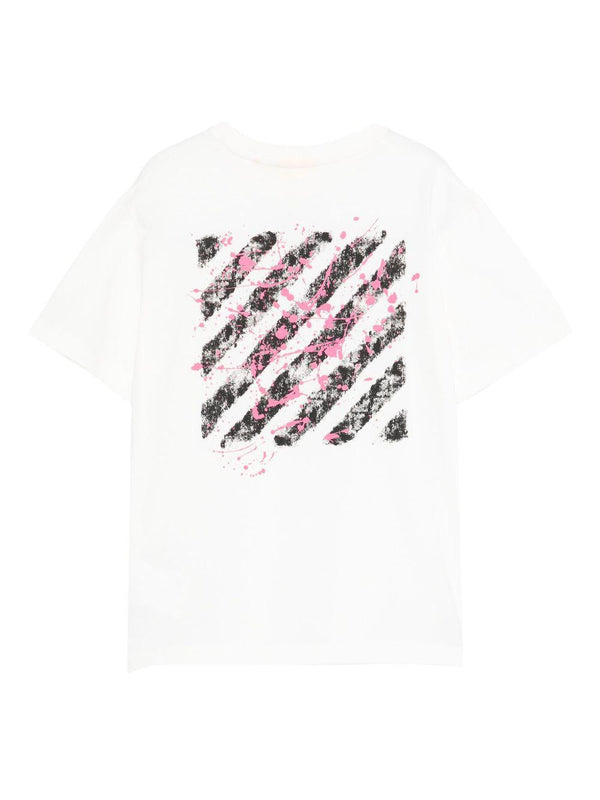 T-shirt per bambina Off-White Kids bianca con effetto vernice e logo stampato