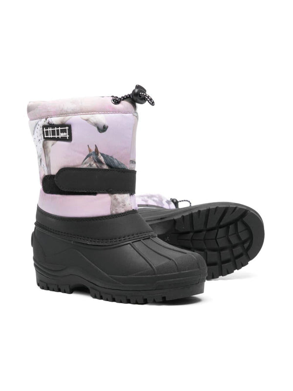 Stivali per bambino Molo nero con inserti azzurri e pelliccia interna