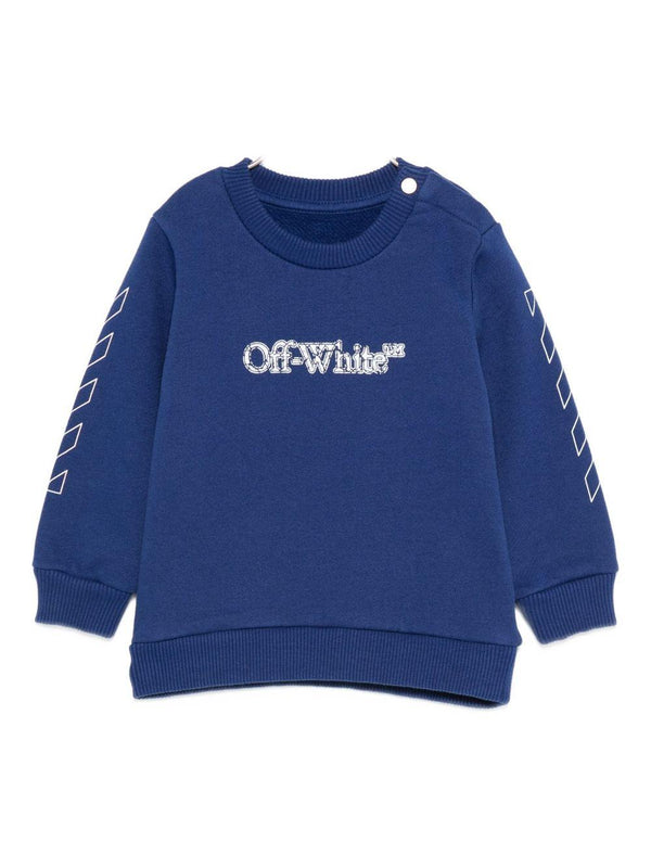 Felpa per neonato Off-White Kids blu con logo stampato e striscie diagonali sulle maniche