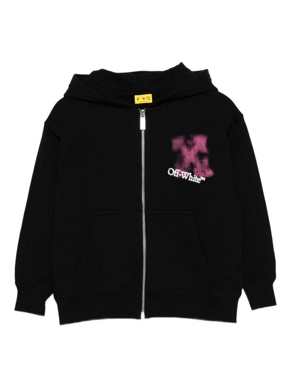 Felpa per bambina Off-White Kids nera con cappuccio stampa con logo effetto vernice spray