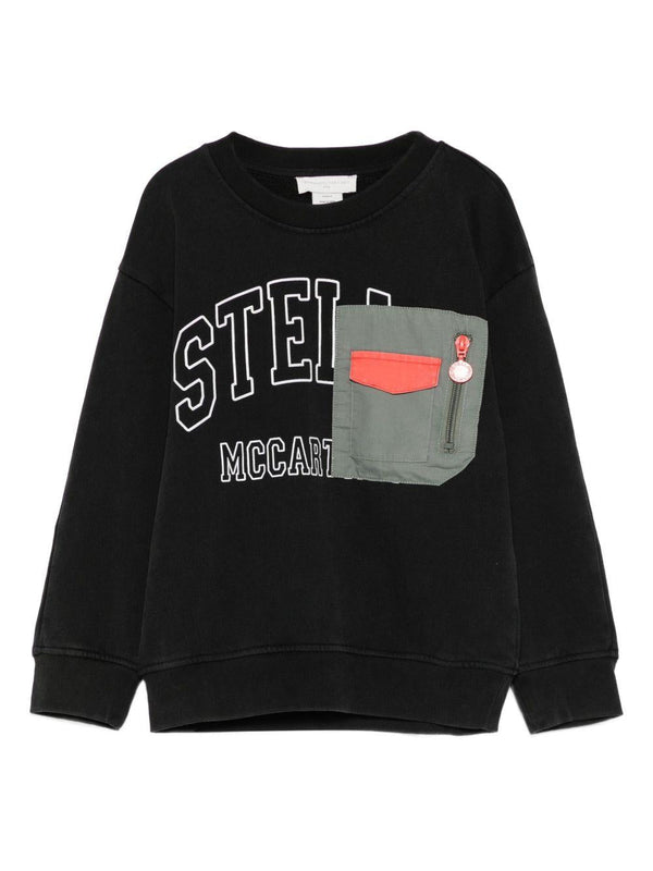 Felpa per bambino Stella McCartney Kids nero con tasca applicata con logo