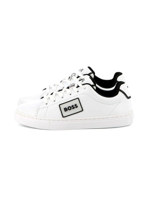 Sneakers per bambino BOSS Kids bianche con dettaglio con placca con logo