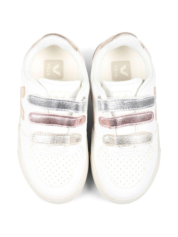 Sneakers V-10 per bambina VEJA Kids bianche con chiusura a strappo