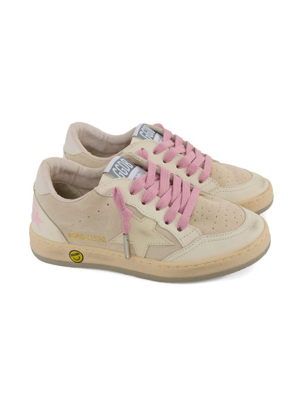 Sneakers per bambina Golden Goose Kids beige stringate in pelle scamosciata