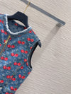 LV 25 Cherry Denim Vest Dress Blue Cotton