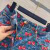LV 25 Cherry Denim Shorts Blue Cotton