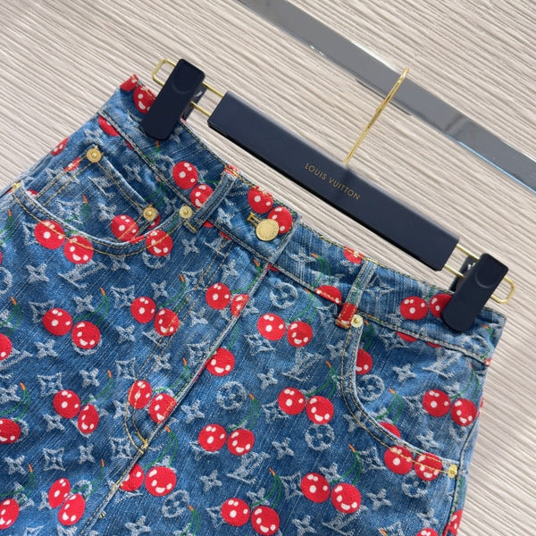 LV 25 Cherry Denim Shorts Blue Cotton