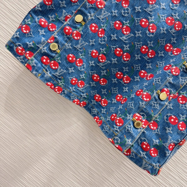LV 25 Cherry Denim SkirtBlue Cotton
