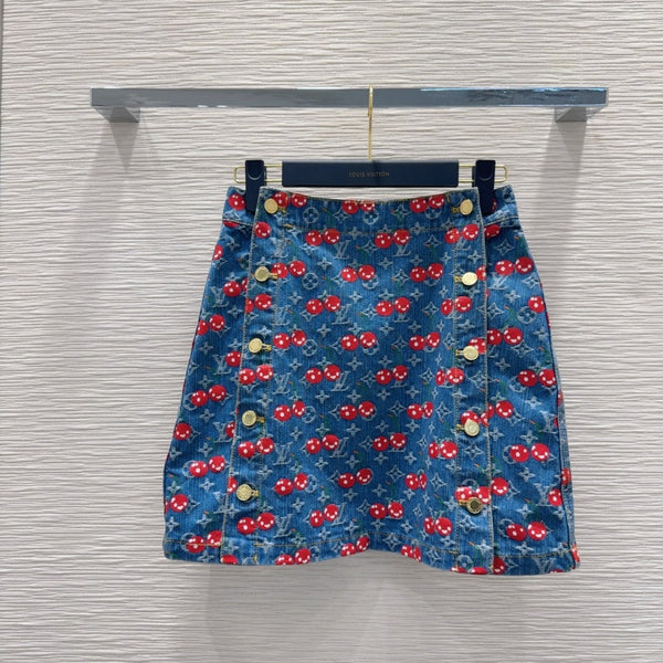 LV 25 Cherry Denim SkirtBlue Cotton