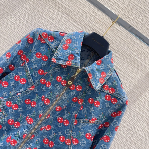 LV 25 Cherry Denim Jacket Blue Cotton