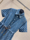 LV 25 Both Muscular Soft Elastic Waist Denim Dress Blue Cotton