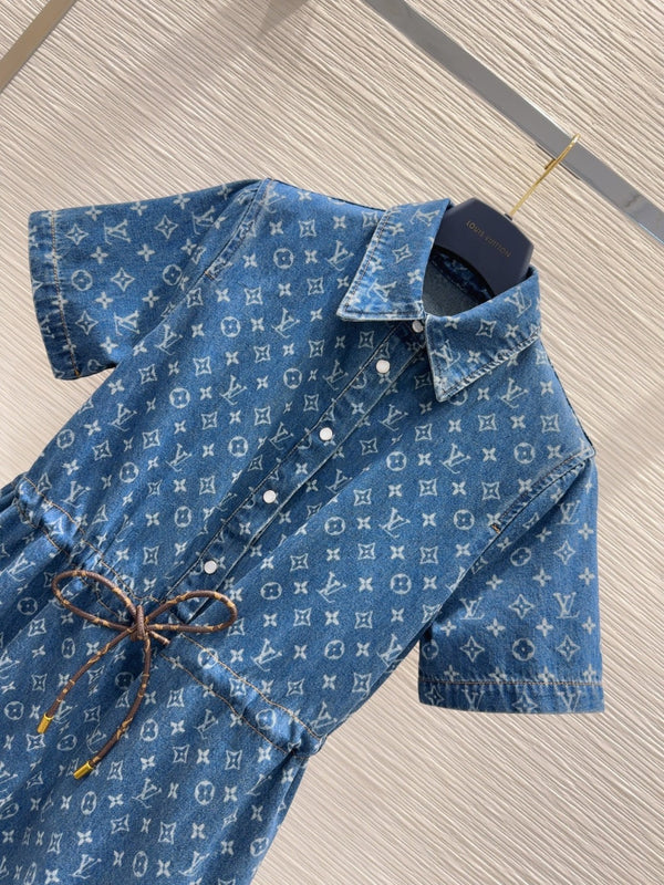LV 25 Both Muscular Soft Elastic Waist Denim Dress Blue Cotton