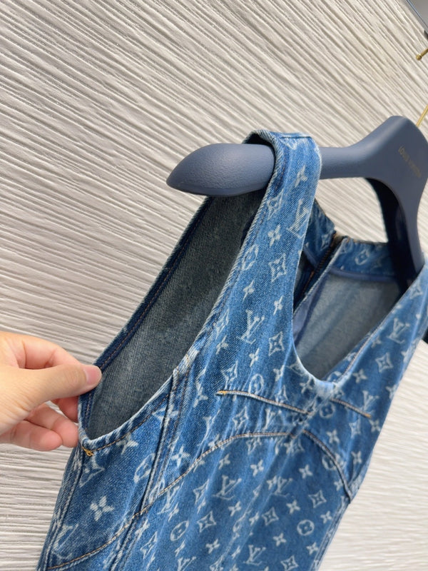 LV 25 Both Muscular Soft Denim Vest Dress Blue Cotton
