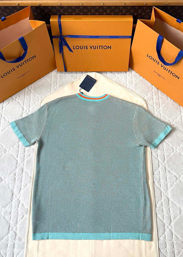 LV 25Dolphin Jacquard Short SleeveShirt Blue Sweater Knit