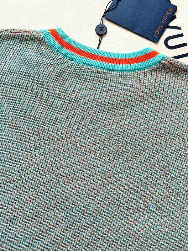 LV 25Dolphin Jacquard Short SleeveShirt Blue Sweater Knit