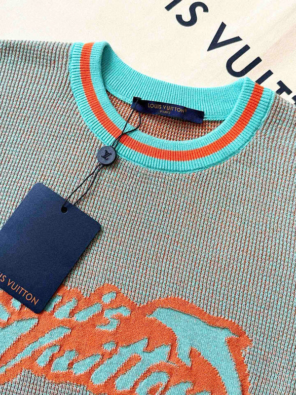 LV 25Dolphin Jacquard Short SleeveShirt Blue Sweater Knit