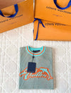 LV 25Dolphin Jacquard Short SleeveShirt Blue Sweater Knit