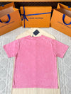 LV 25 Washed Powder Embroidery Round Neck T-shirt Pink Cotton