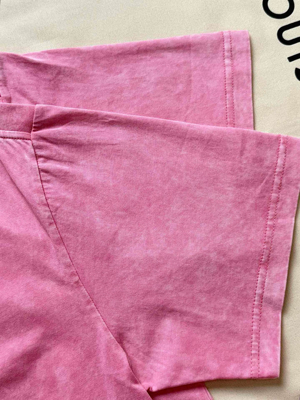 LV 25 Washed Powder Embroidery Round Neck T-shirt Pink Cotton