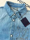 LV 25 Denim Pocket Embroidered Short Sleeve Shirt Blue Cotton
