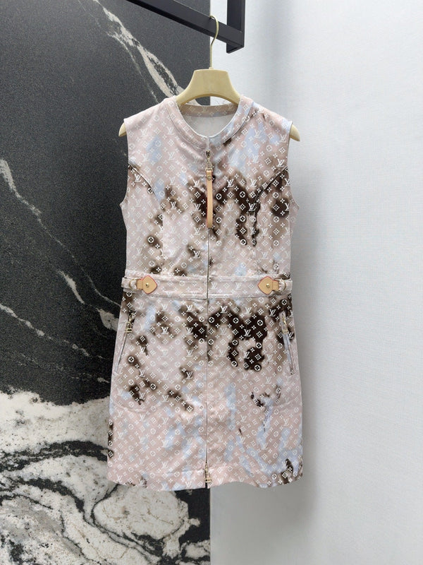 LV 25 Mononogram Gradient Print Logo Denim Vest Dress Multicolor