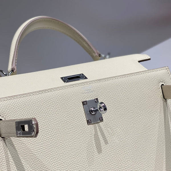 Hermes Kelly Bag Milkshake White Silver Epsom Leather 249772