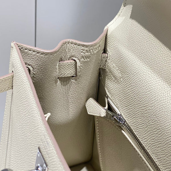 Hermes Kelly Bag Milkshake White Silver Epsom Leather 249772