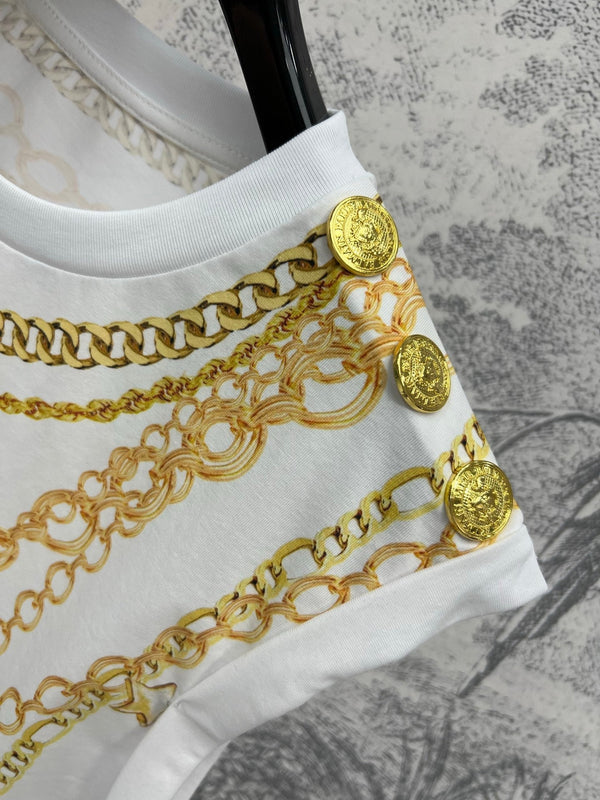 LV 25 Chain Round Neck Sleeveless T-shirt White Cotton