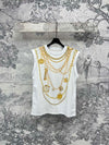 LV 25 Chain Round Neck Sleeveless T-shirt White Cotton
