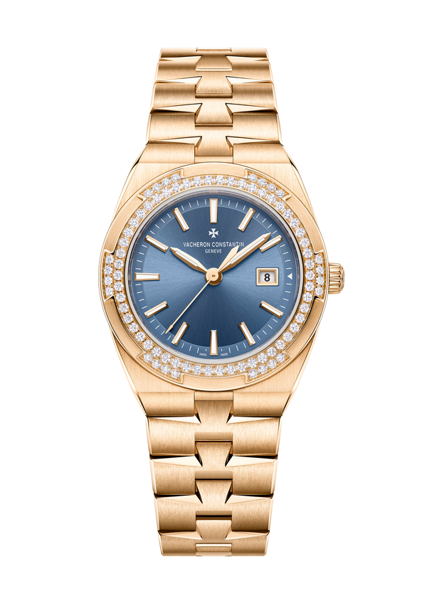 Overseas 33mm Pink Gold Diamond Bezel Quartz Watch